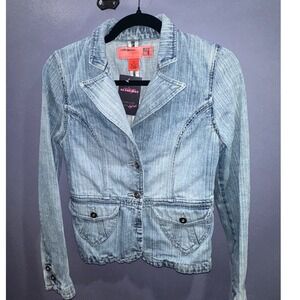 Mossimo Light Wash Denim Blazer Jacket Y2K Tailored 100% Cotton Small